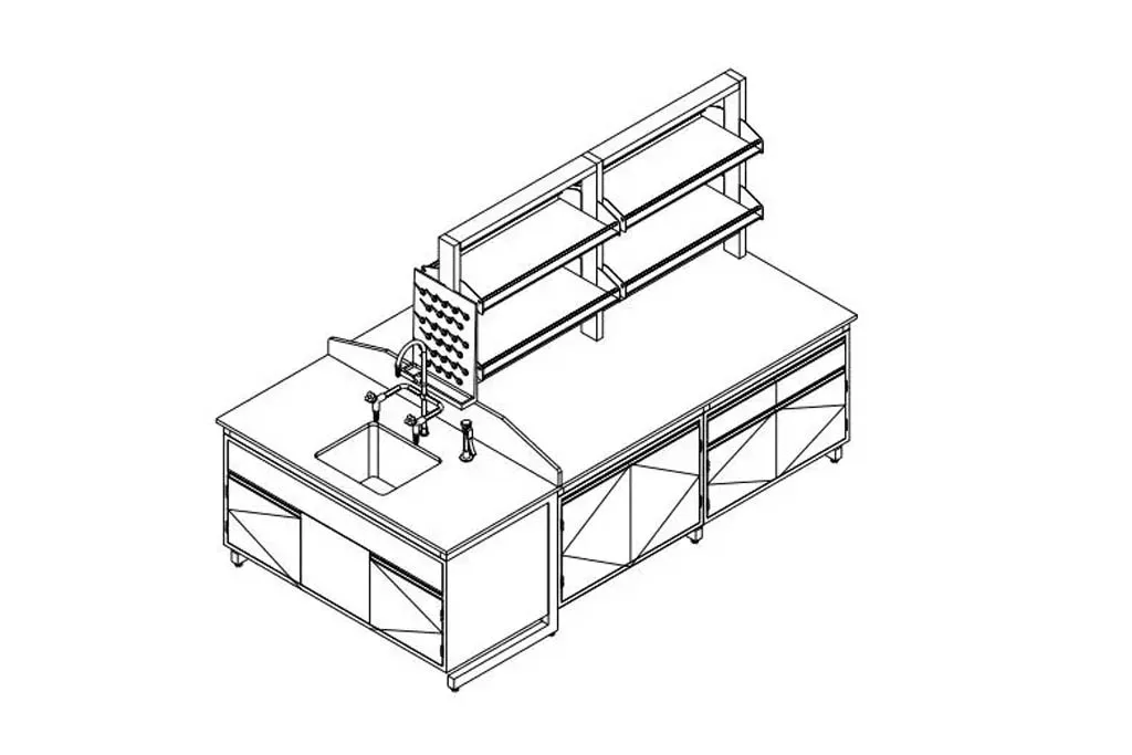 Lab Tables With Storage Line Drawing Lab Tables With Storage Line Drawing